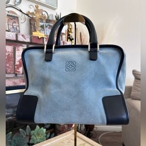 Loewe Amazona 32 – Blue Suede & Navy Leather – Silver Hardware